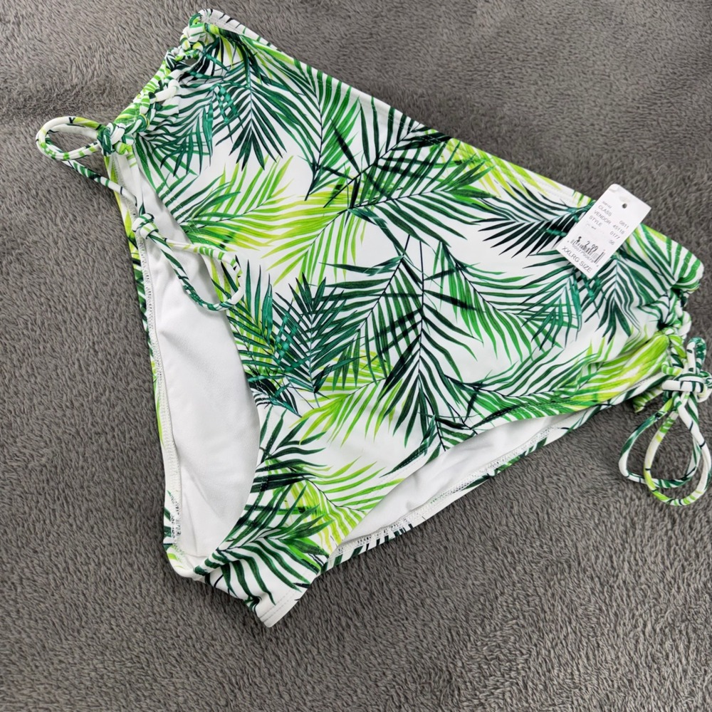 LA Hearts Palm Leaf High Waist Bikini Swimsuit‎ Bottoms Women's XXL Green White
